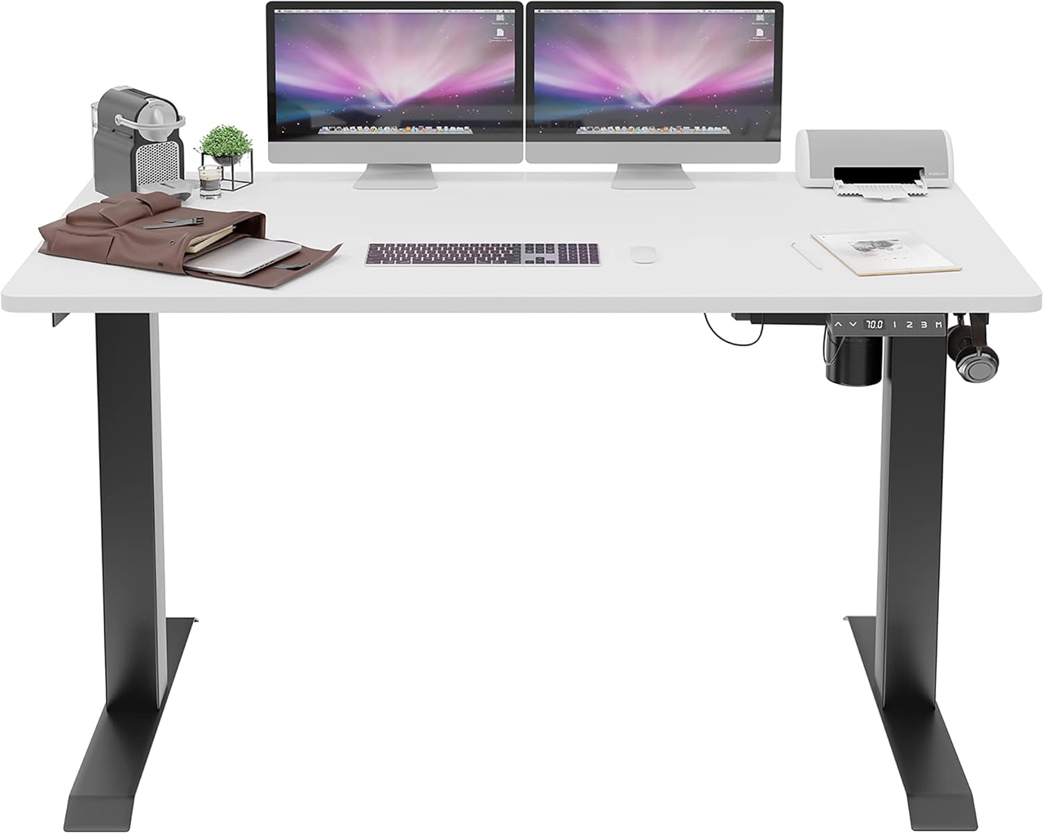 Shintenchi Electric Standing Desk, 63 x 24 Inch Height Adjustable Sit Stand Desk Morder Home Office Stand Up Desk Computer Work Station with Splice Board, (Black Frame + White Top)