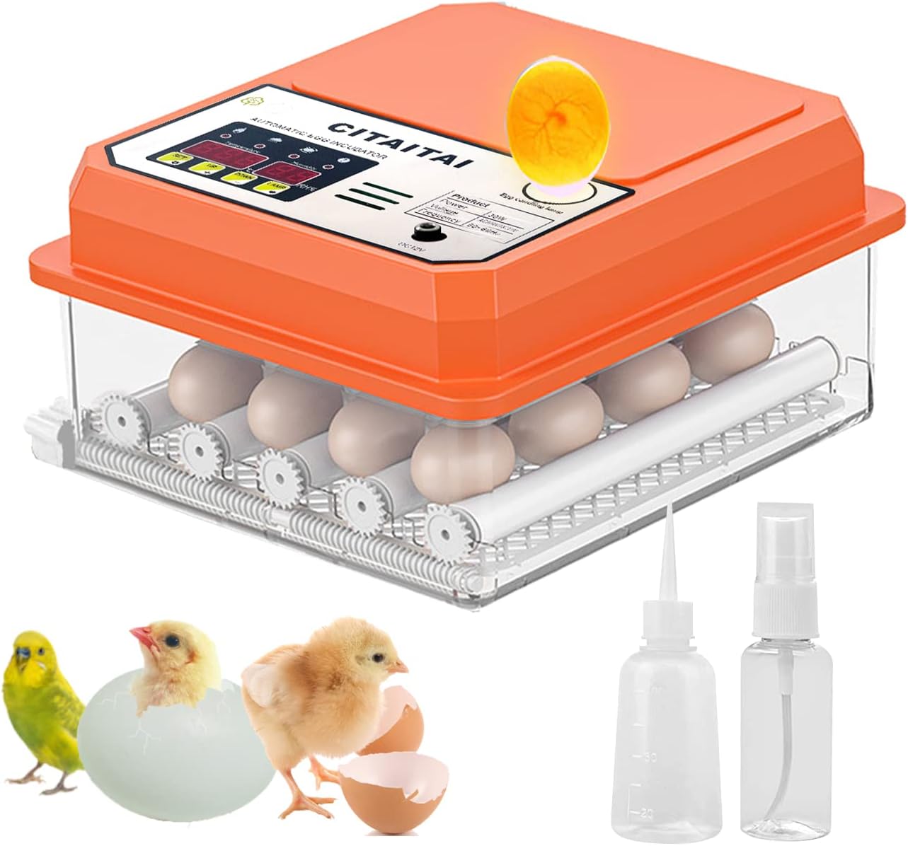CITAITAI Eggs Incubator - 16 Eggs Fully Automatic Incubator for Hatching Poultry LED Humidity Display Temperature Control, Automatic Eggs Turner Brooder for Chicken Ducks Goose Birds Pack of 2