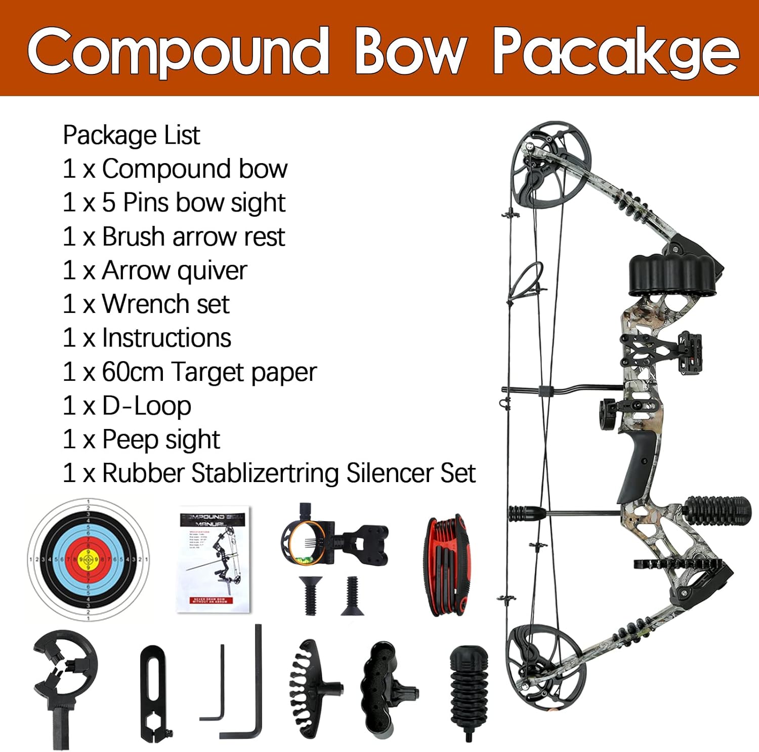Ghost Hand Compound Bow for Adult and Teens, Archery Hunting Bow Package Set with 30-75lbs, 23.5”-31” Draw Length, 5 Pins Bow Sight, Right Hand, Accessories