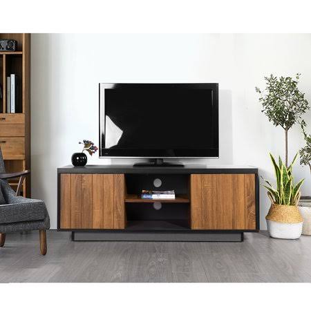 Furniturer Mid Century Modern TV Stand with Storage Cabinets and Shelves for TVs Up to 54 inch, Black/Brown