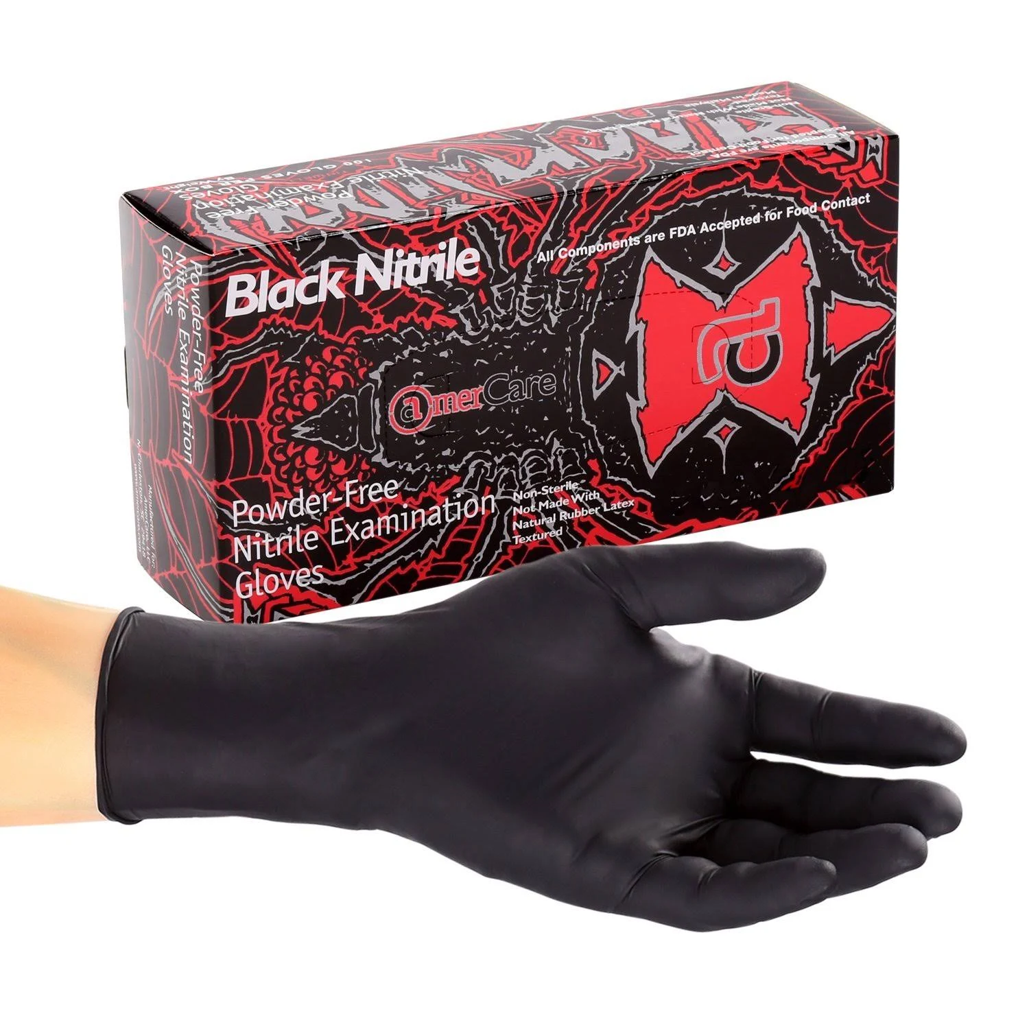 Medium Exam Grade Powder-Free Nitrile Black Widow Gloves, Case of 1000