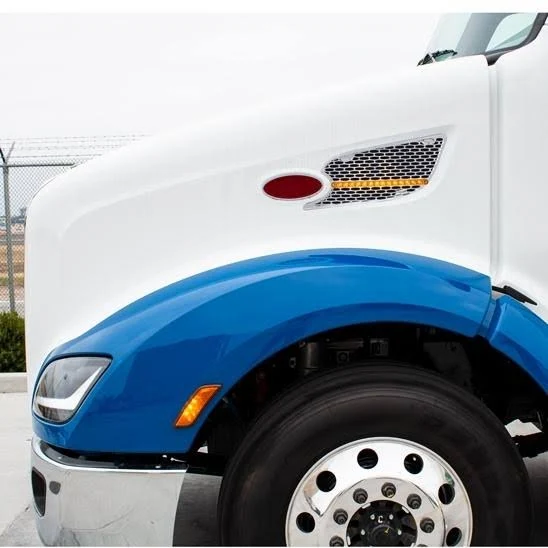 United Pacific 41775 Peterbilt 579 Chrome Air Intake Grille with Dual Function Amber LED Light Bar L46-6062 L46-6062R