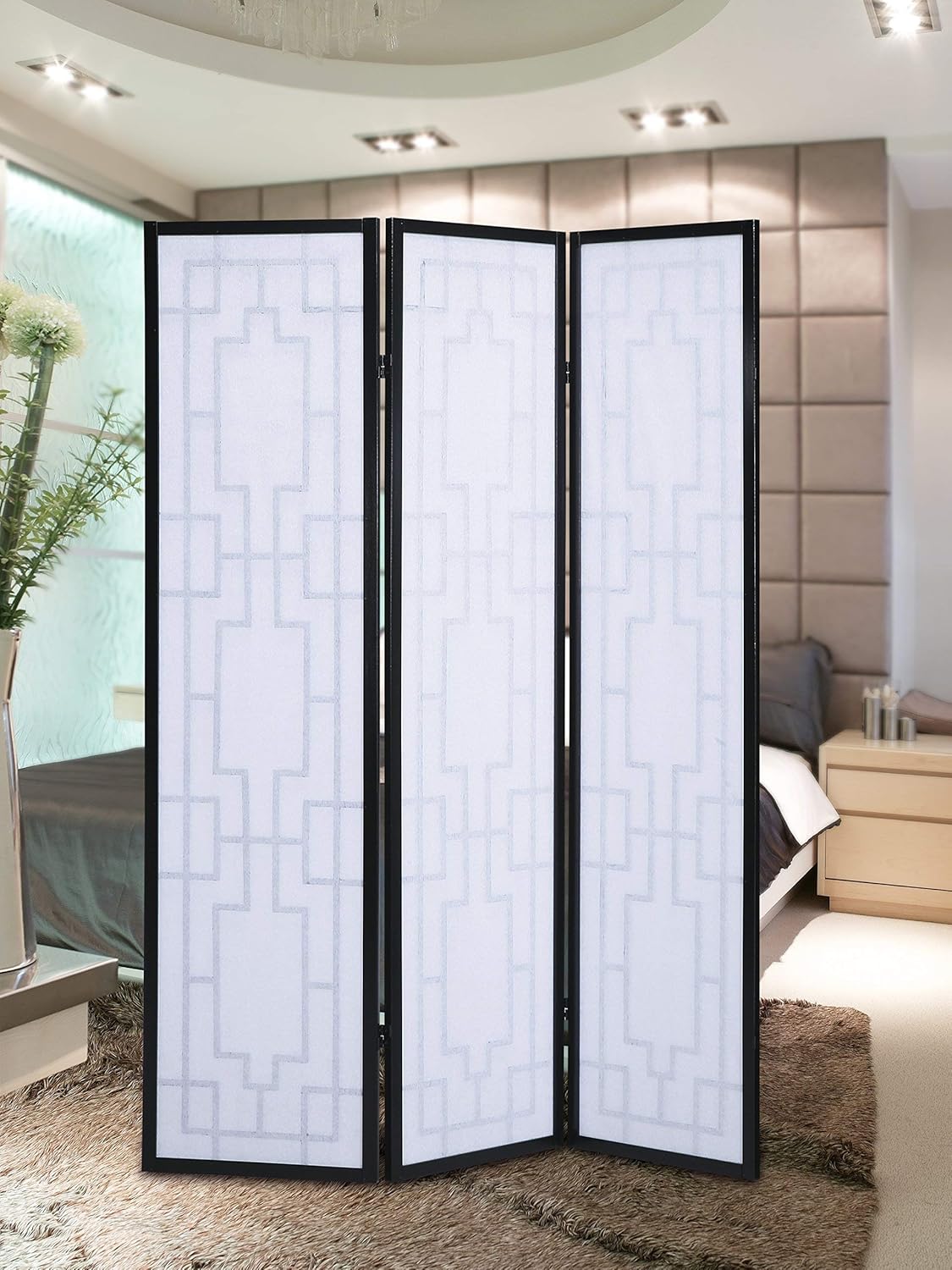 Roundhill Furniture Sudoku 3 Panel Room Divider Screen, Black