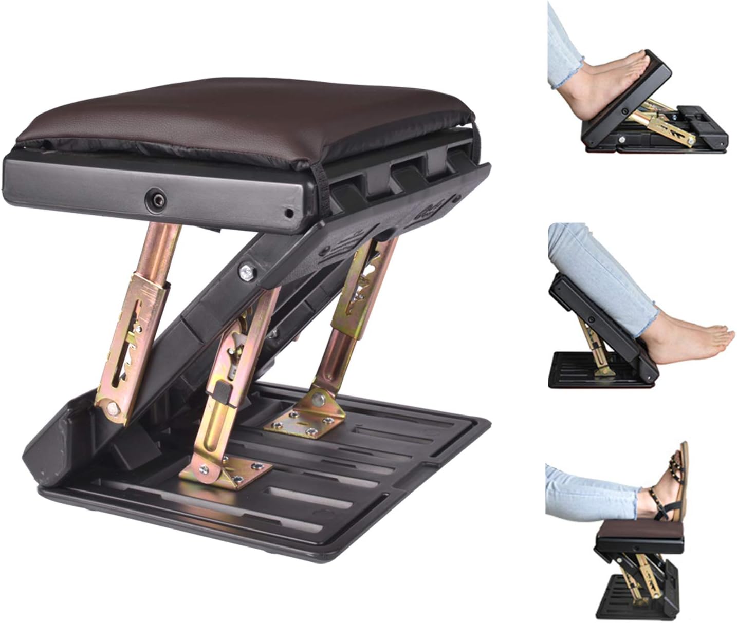 Adjustable Footrest with Removable Soft Foot Rest Pad Max-Load 120Lbs with Massaging Beads 4-Level Height Adjustment for Car,Under Desk, Home, Train(Black) Pack of 2