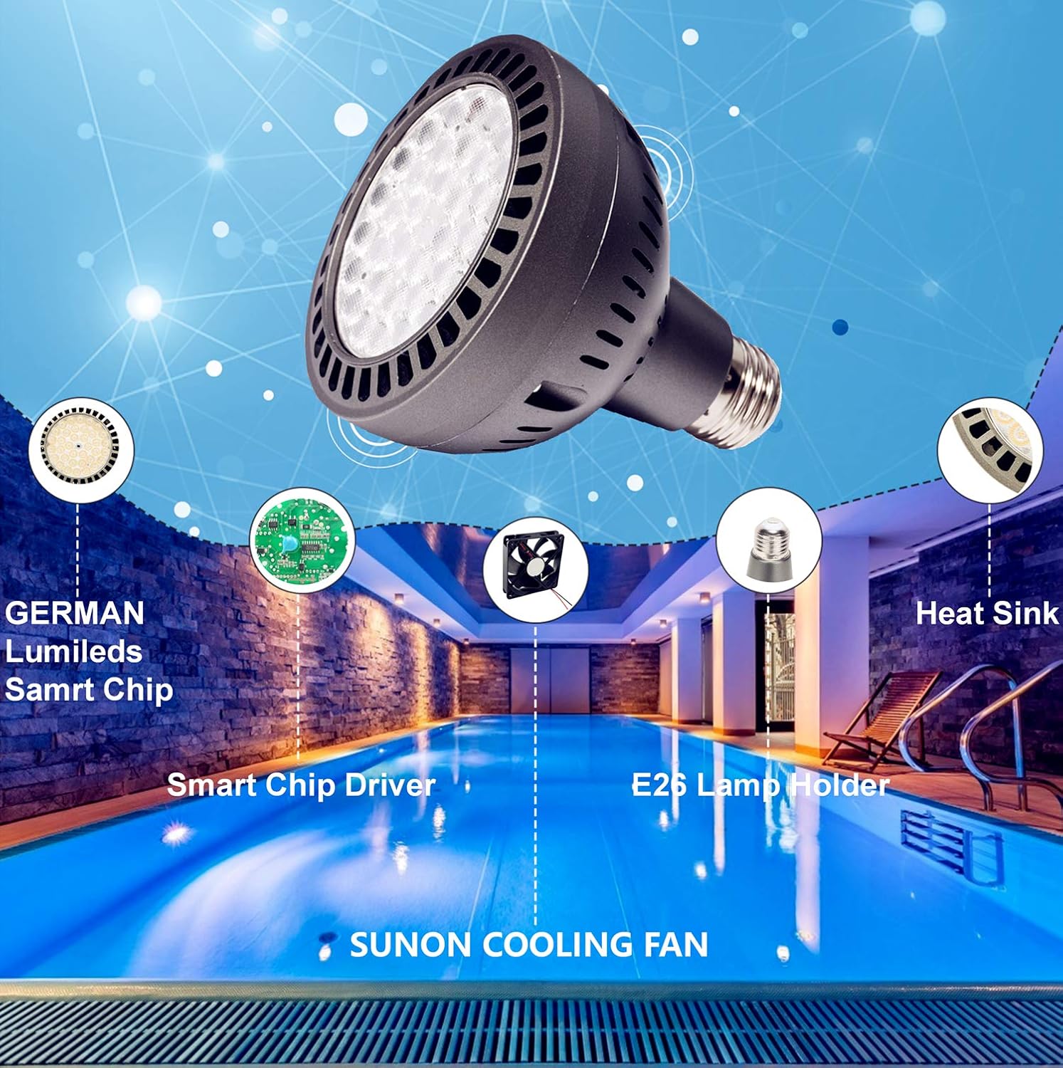 LED Pool Light Bulb 35W120V 6500K Daylight White , Replacing Bulb up to200W-500W Traditionnal Swimming Pool for inground Pool Light