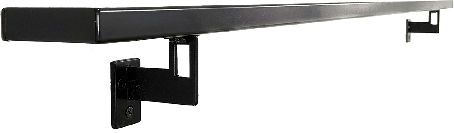 Modern Aluminum Handrail Grab Bar Kit, Adjustable Steel Brackets Included, Returns to Wall, Matt Black Powder Coat (2 Foot Handrail Set) Pack of 2