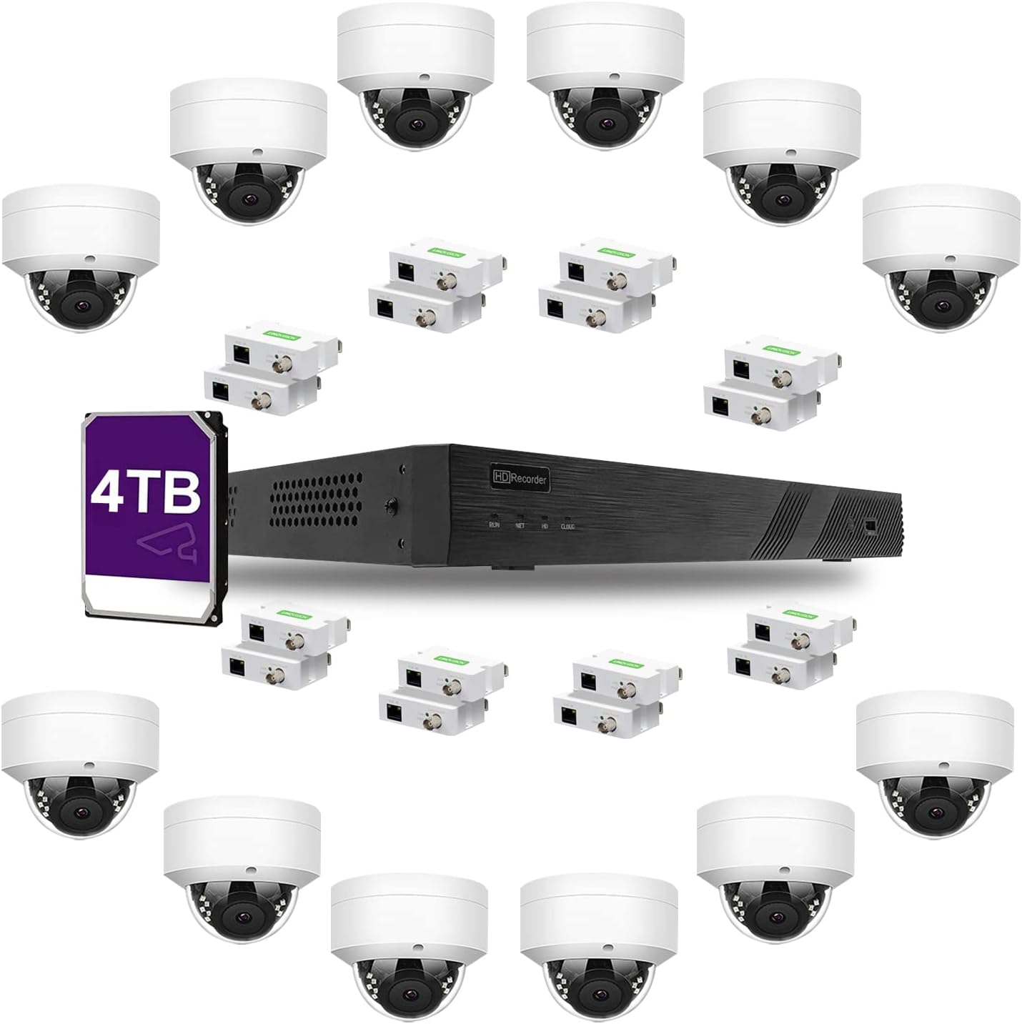 LINOVISION Commercial 16-Channel 4K POE IP Security Camera System with (8) Pairs POE IP Over Coax Converters, (12) 5MP POE IP Dome Camera, Upgrade Analog Camera System Without Replacing Coaxial Cable