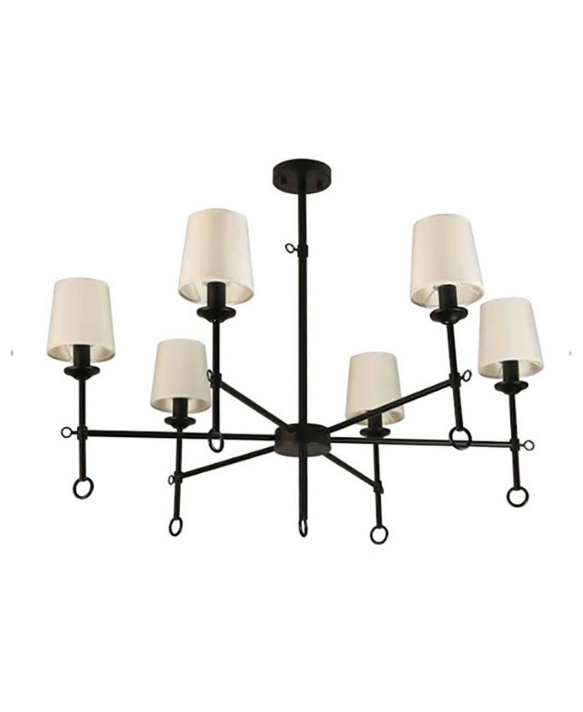Canyon Home 6 Shade Chandelier Light Bamboo Lampshades and Matte Black Steel