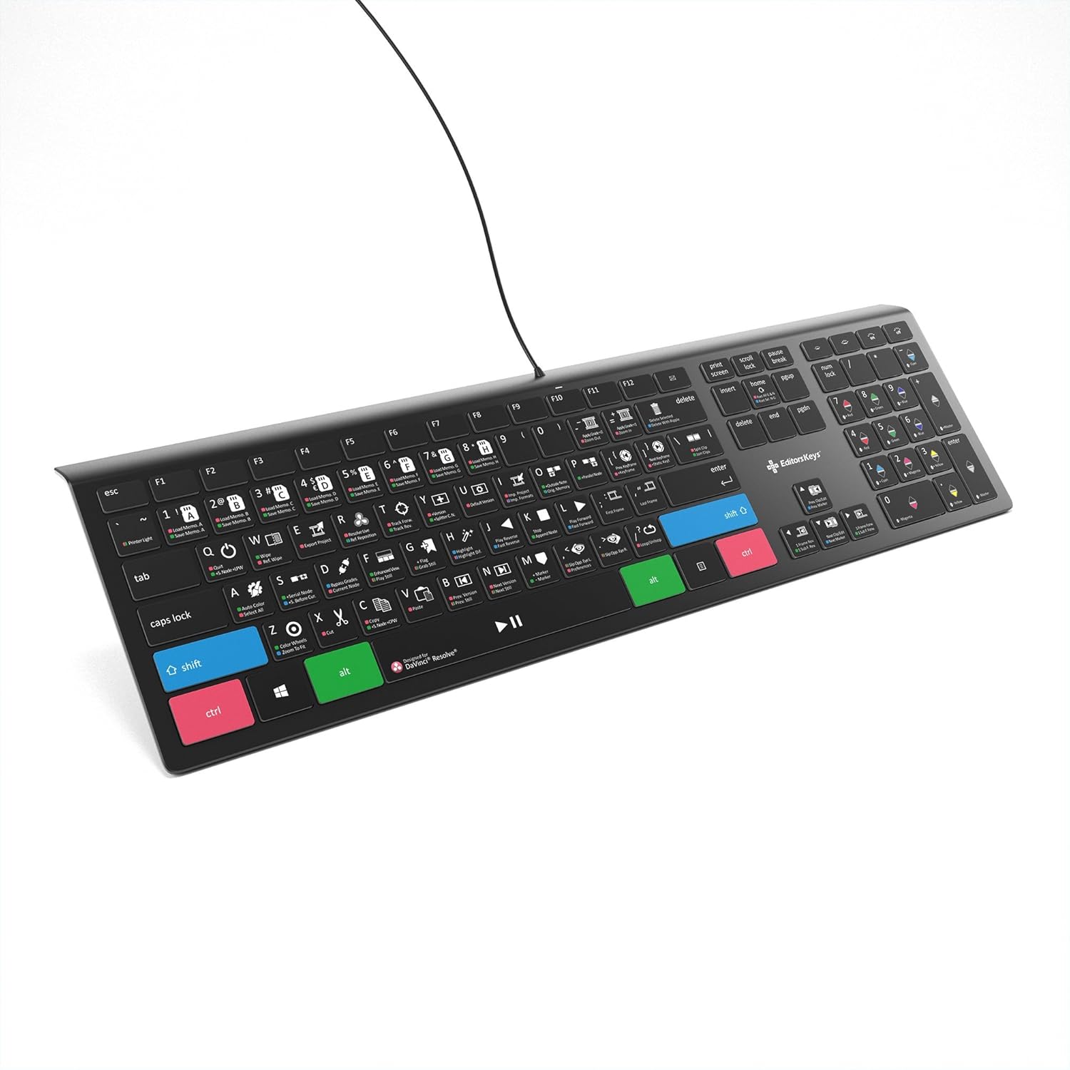 Blackmagic Davinci Resolve Keyboard for PC | Backlit Shortcut Keyboard by Editors Keys