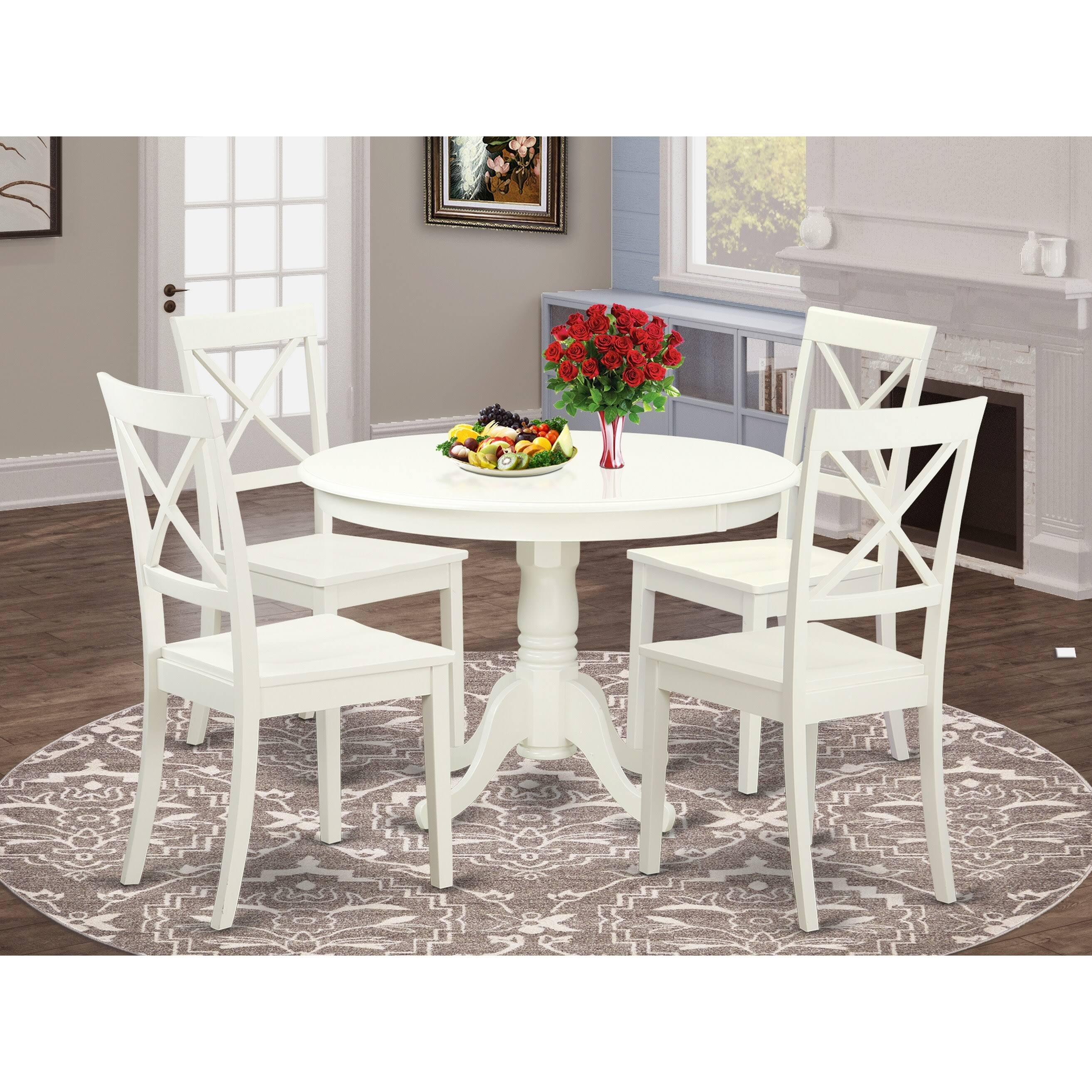 East West Furniture Hartland 5 Piece Crossback Dining Table Set, White