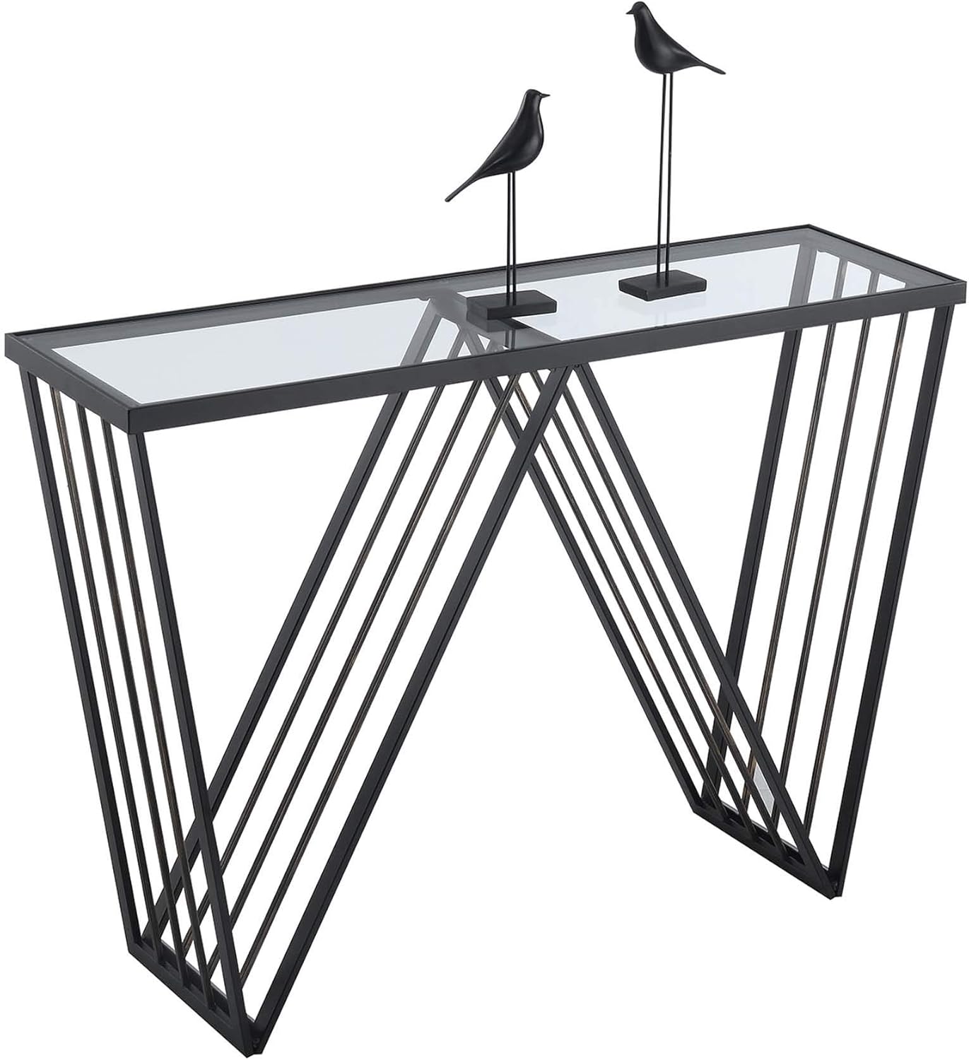 Convenience Concepts Venus Console Table, Glass Top / Antique Black Frame