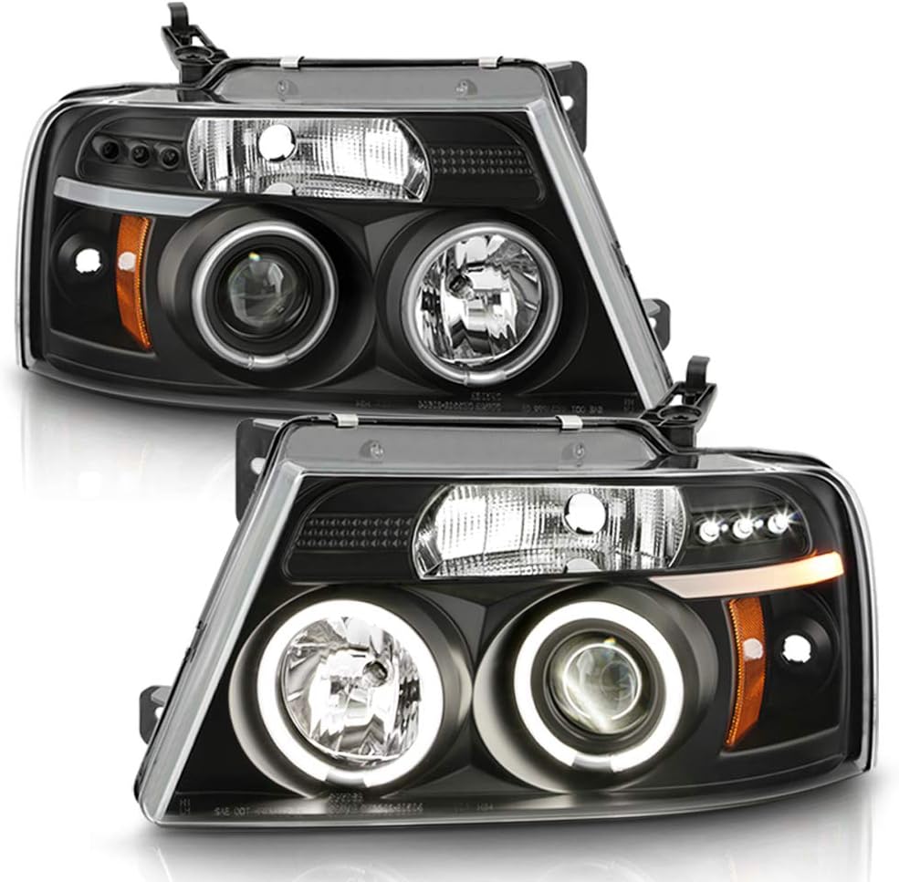 ACANII - For 2004-2008 Ford F150 LED CCFL Halo Black Housing Projector Headlights Headlamps, Driver & Passenger Side