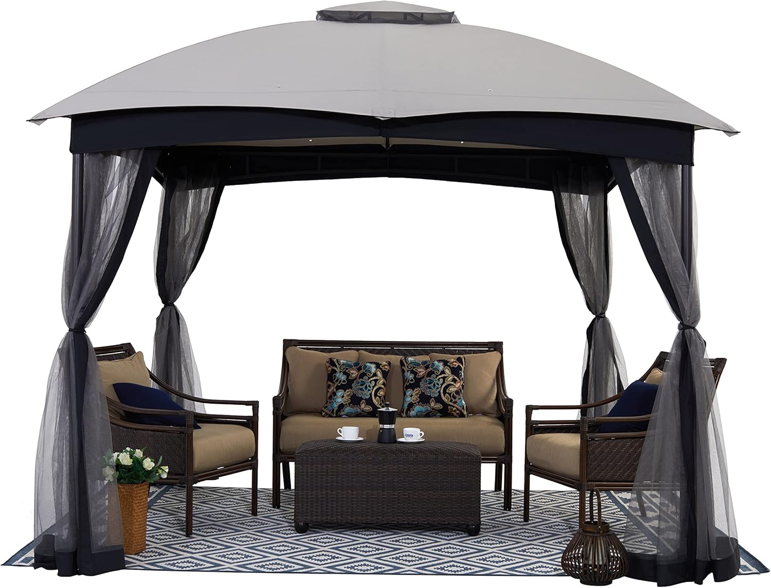 StarEcho 10 x 10 Outdoor Gazebo with Netting, Patio Canopy Gazebo with Durable Frame, Gazebo for Backyard Soft Top Waterproof, Quick Assemble, Gray