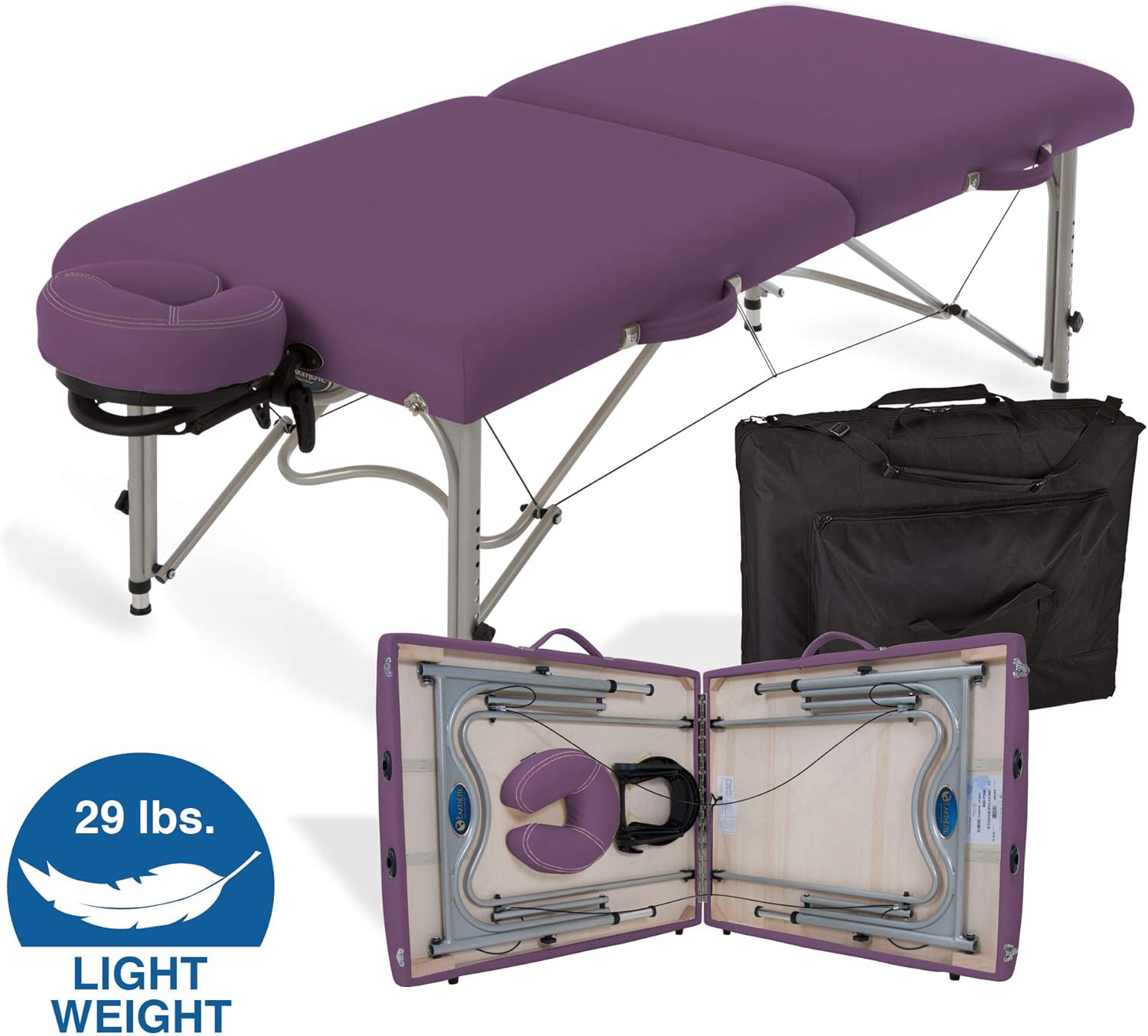 EARTHLITE Portable Massage Table LUNA - Ultra-Lightweight, Patented Aluminum Reiki Frame incl. Flex-Rest Face Cradle & Carry Case (29lb)
