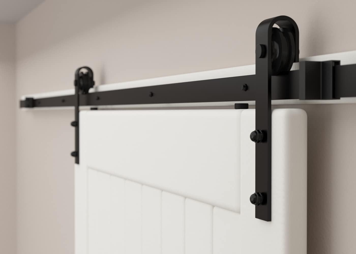 SANKEYTEW 7.5ft Single Door Barn Door Hardware Kit Heavy Duty Barn Door Track Kit Easy Install Smoothly and Quietly Black(j Shape) Pack of 2