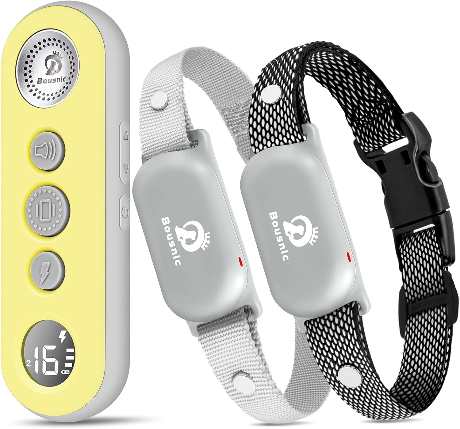 BOUSNIC Dog Shock Collar with Remote - for Large Medium Small Dogs (10-120lbs) Dog Training Collar Rechargeable Waterproof with 3 Humane Modes and 1000ft Control Range Pack of 2