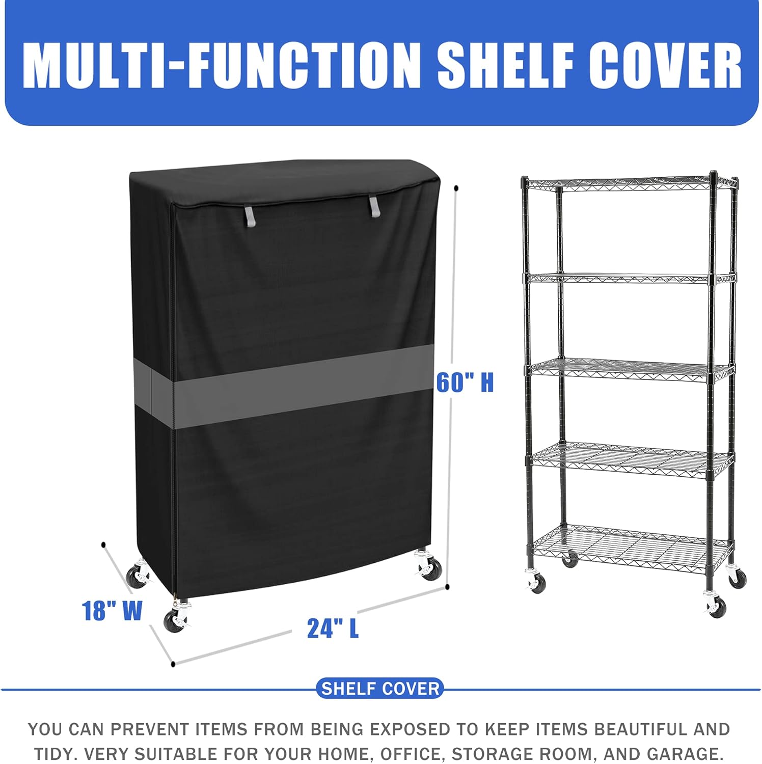 MOLLYAIR Shelving Cover Wire Rack Cover For Sundries, Shelf Cover For 241860 Inch Black Pack of 2