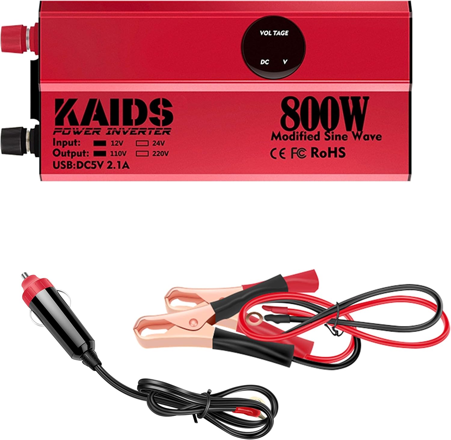 KAIDS Full Power 1200W Car Power Inverter DC 12V to 110V AC Car Inverter USB Ports Charger Adapter Car Plug Converter with Switch and Current LED Screen (1200w)