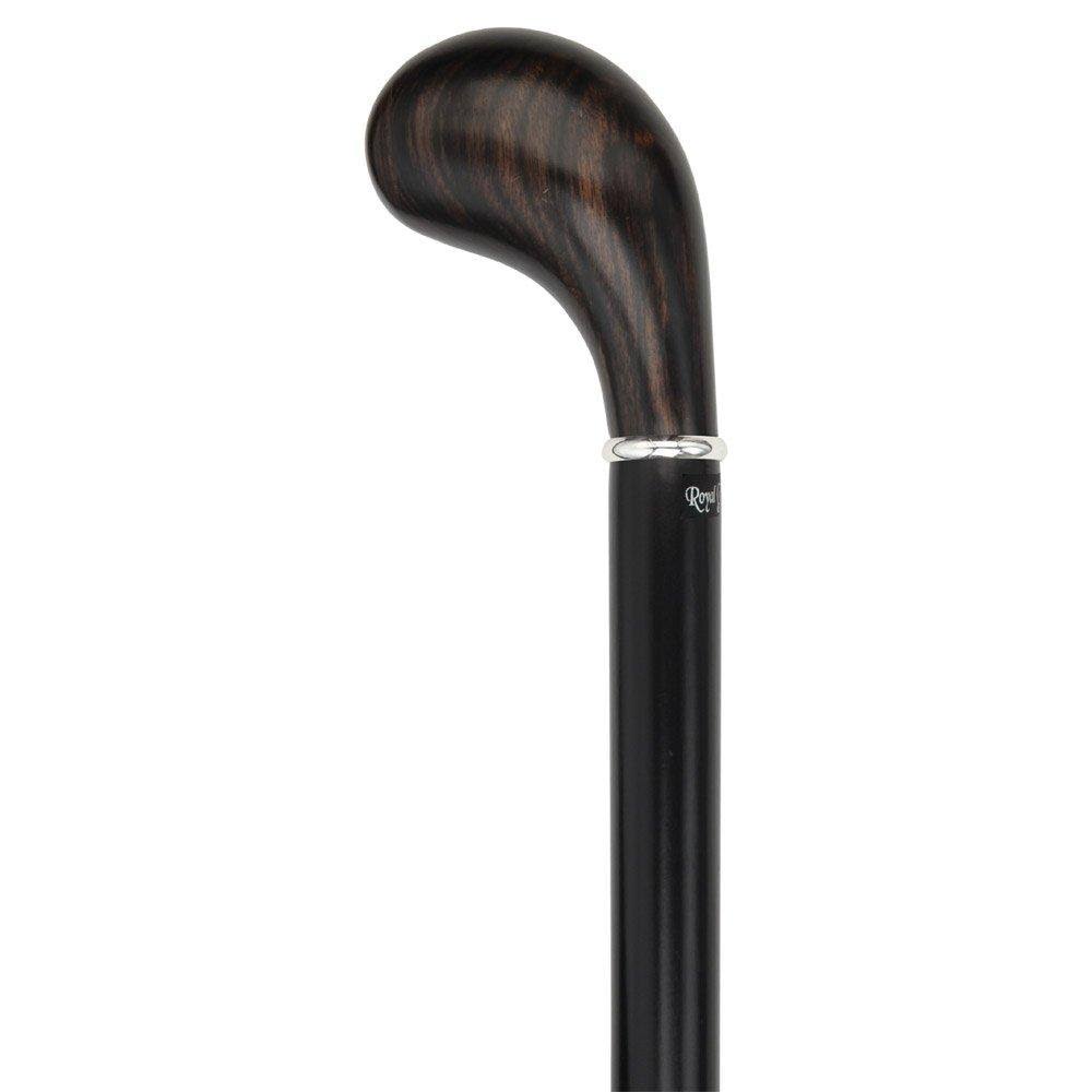 Royal Canes -Ebony Knob Handle Walking Stick with Black Beechwood Shaft and Silver Collar