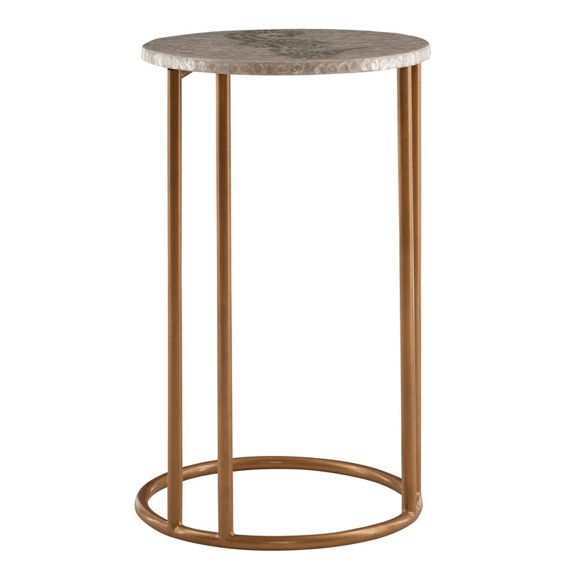 Riverbay Furniture Capiz Mosaic Seahorse Metal Accent C Table in Gold