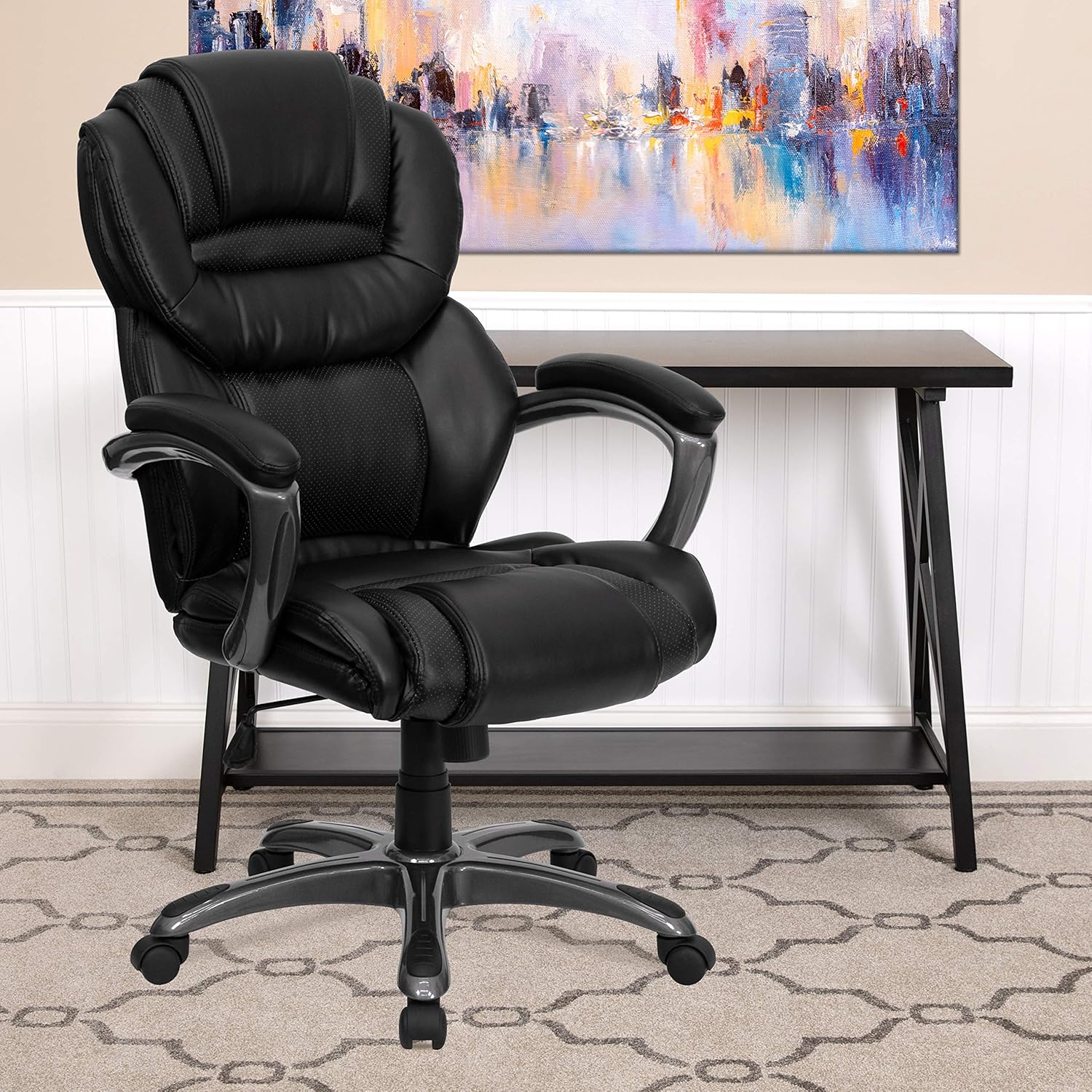 Flash Furniture High Back Brown LeatherSoft Executive Swivel Ergonomic Office Chair with Arms