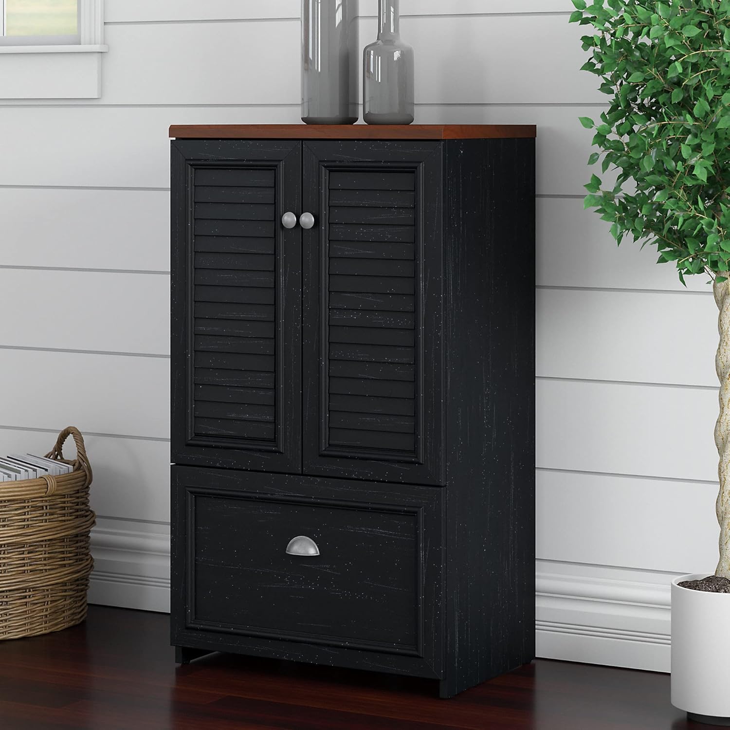 Bush Furniture Storage Cabinet with File Drawer, Black