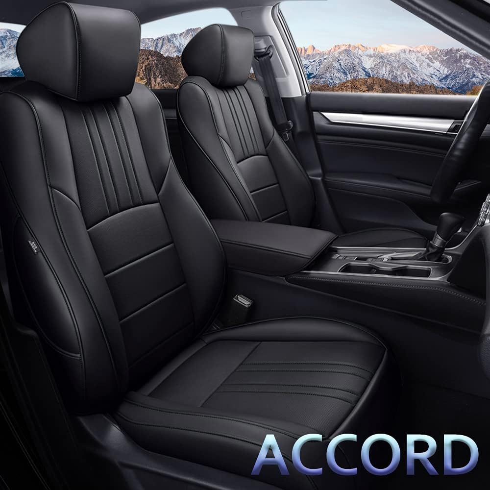 Custom Fit Car Seat Covers for Honda Accord 2018 -2021 Full Set Faux Leather Waterproof Seat Cover Vehicle Protection Compatible Airbag (Non-Removable Rear Seat Headrest)