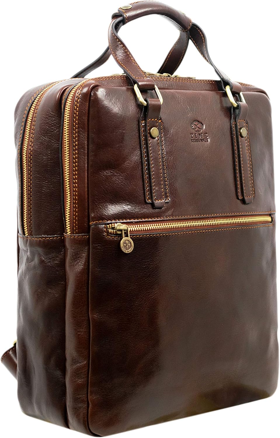 Leather Backpack Full Grain Carry On Business Book Bag Brown - Time Resistance