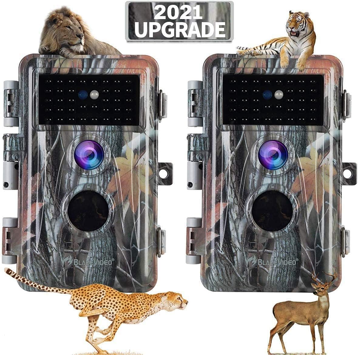 [2022 Update] 2-Pack Night Vision Game Trail Cameras 24MP 1296P H.264 MP4 Video No Glow Deer Hunting Cams IP66 Waterproof & Password Protected Motion Activated Photo & Video Model Time Lapse
