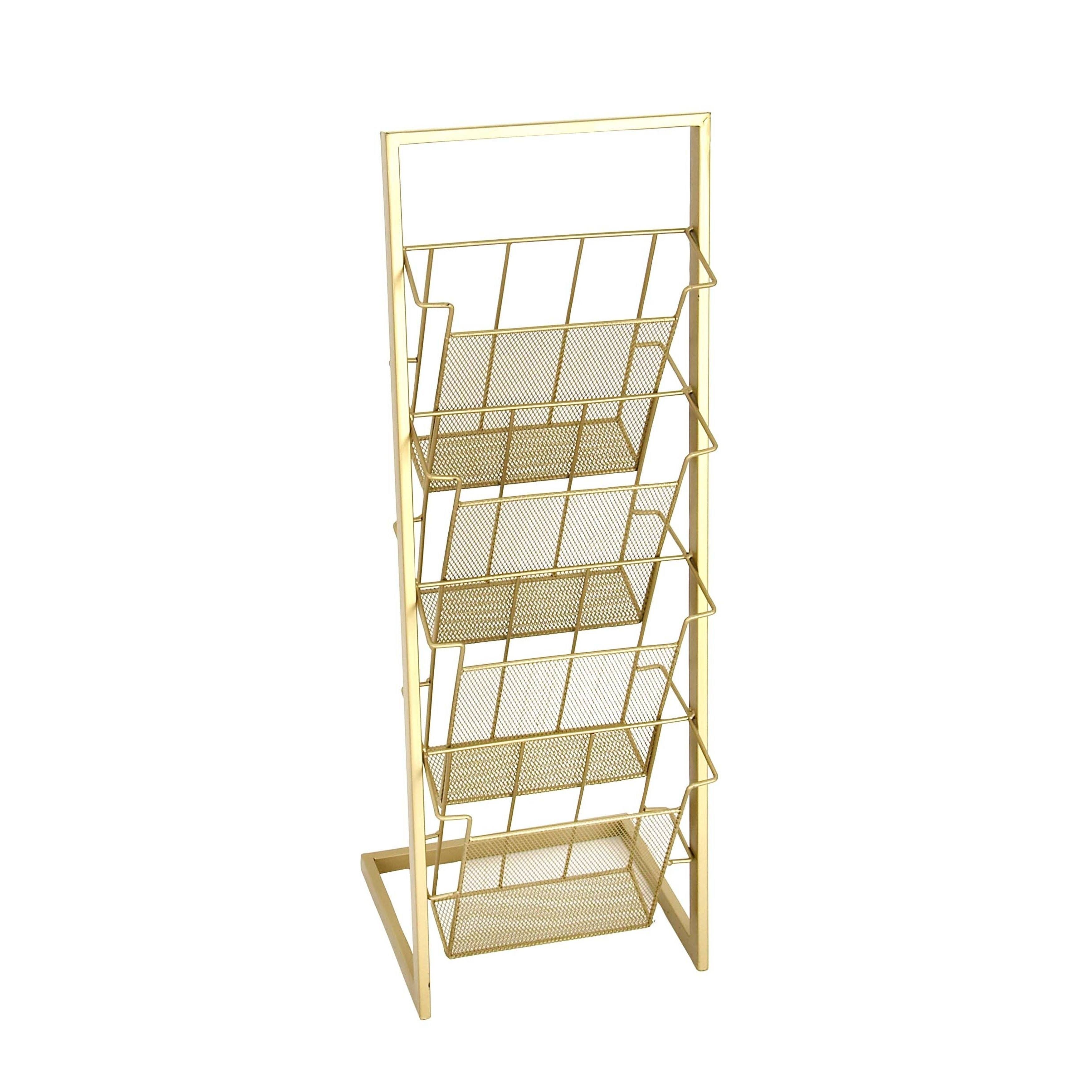 Decmode Traditional Iron 4-Shelf Slanted Magazine Rack, Gold