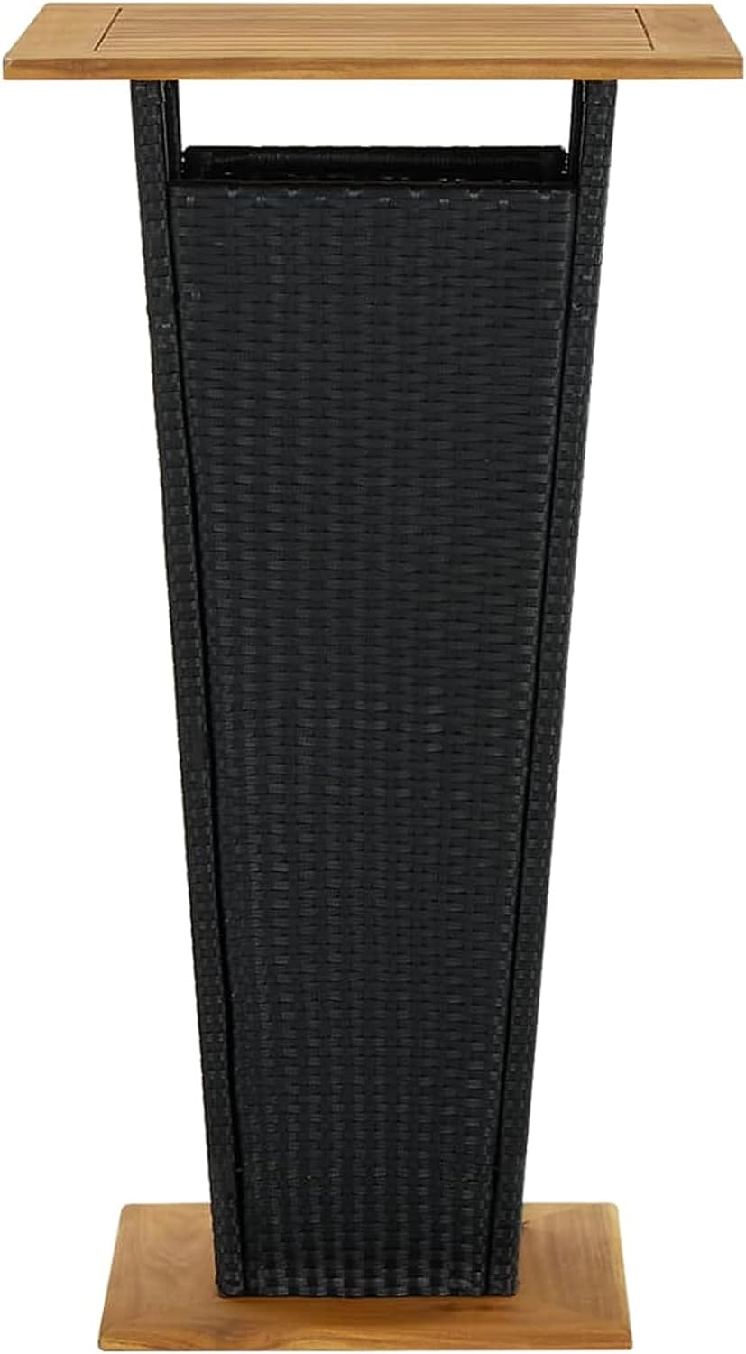Tidyard Bar Table Acacia Wood Tabletop Bistro Table Counter Height Pub Table Black Poly Rattan for Kitchen, Dining Room, Cafe Home Furniture 23.6 x 23.6 x 43.3 Inches (L x W x H)