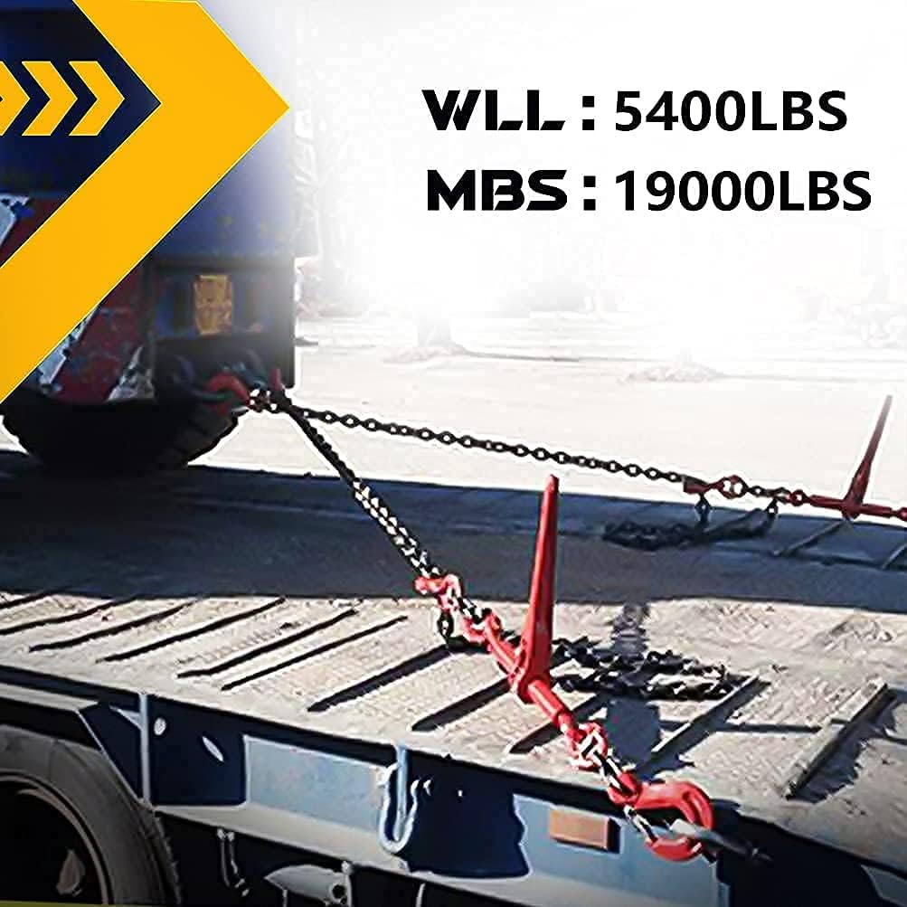 GPOAS Ratchet Chain Binder 5/16-3/8 Inch,2 Pack Load Binders with 2 Grab Hooks 5400 LBS Working Load Capacity,Heavy Duty Ratchet Type Binder Ratchet Boomer to A Truck Or Flatbed Trailer Pack of 2