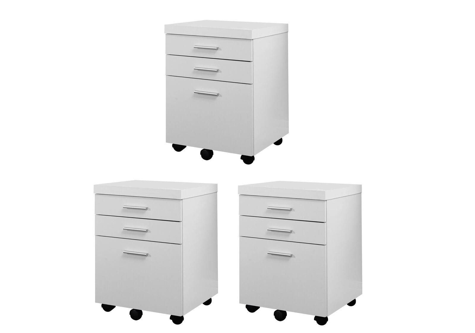 Monarch 3 Drawer Rolling Portable Filing Cabinet White 3 Pack