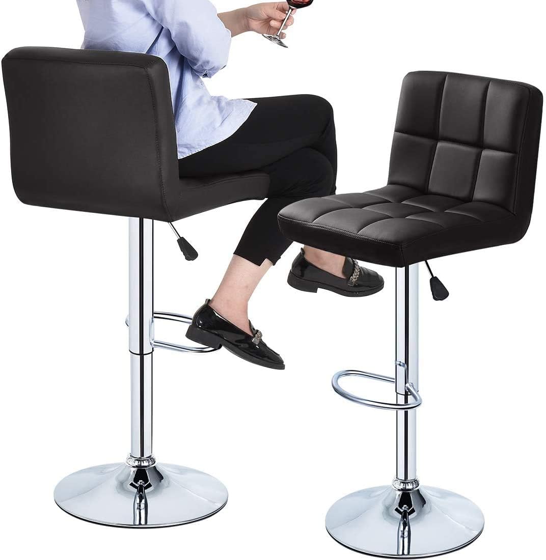 HEALTH LINE MASSAGE PRODUCTS 350 lbs Capacity Set of 2 PU Leather Hydraulic Swivel Gas Lift Height Adjustable Bar Stool