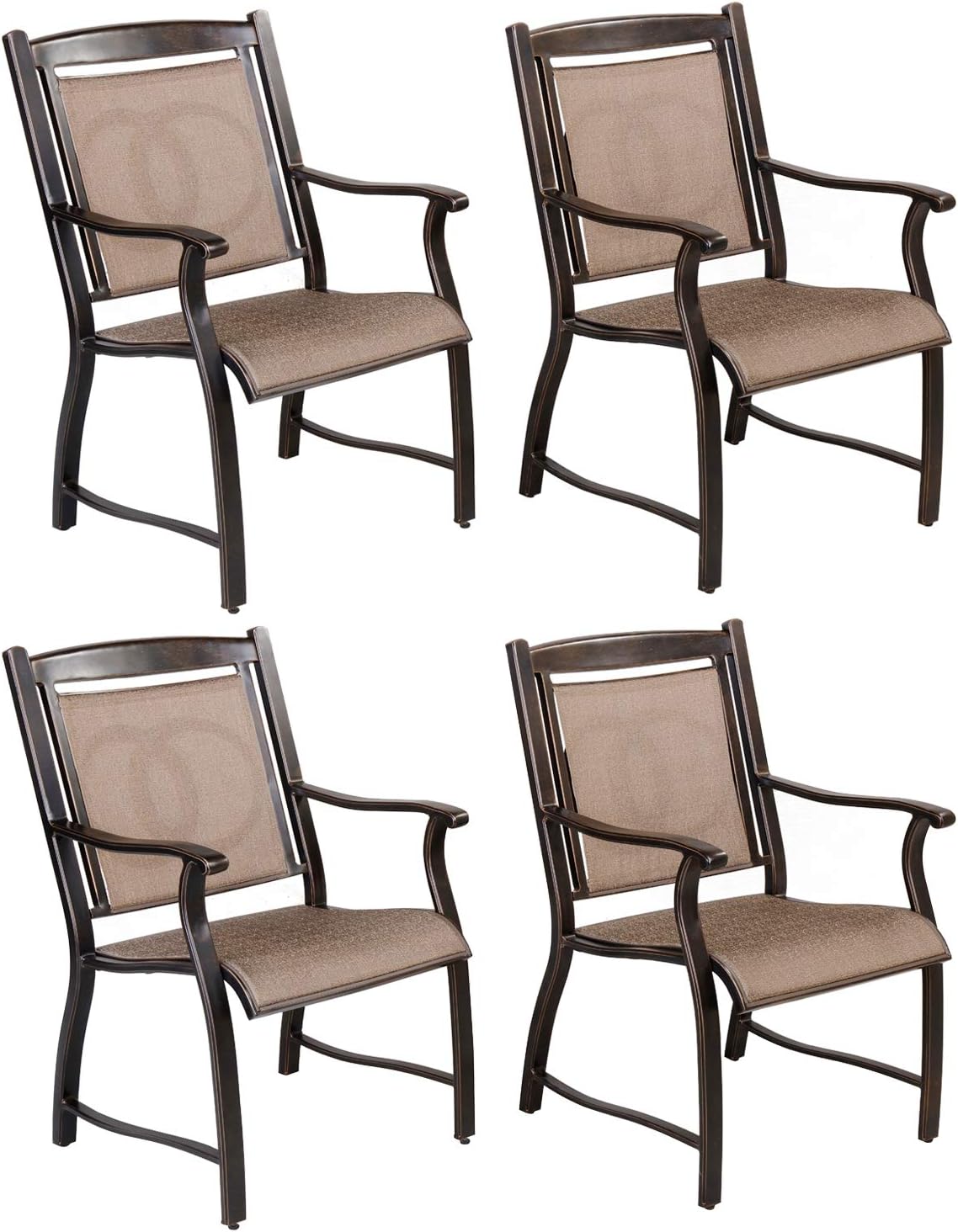Casual World Outdoor Dining Chairs Set of 4, Cast Aluminum Patio Bistro Chairs with Breathable Fabric and Armrests for Lawn, Garden, Backyard, Deck