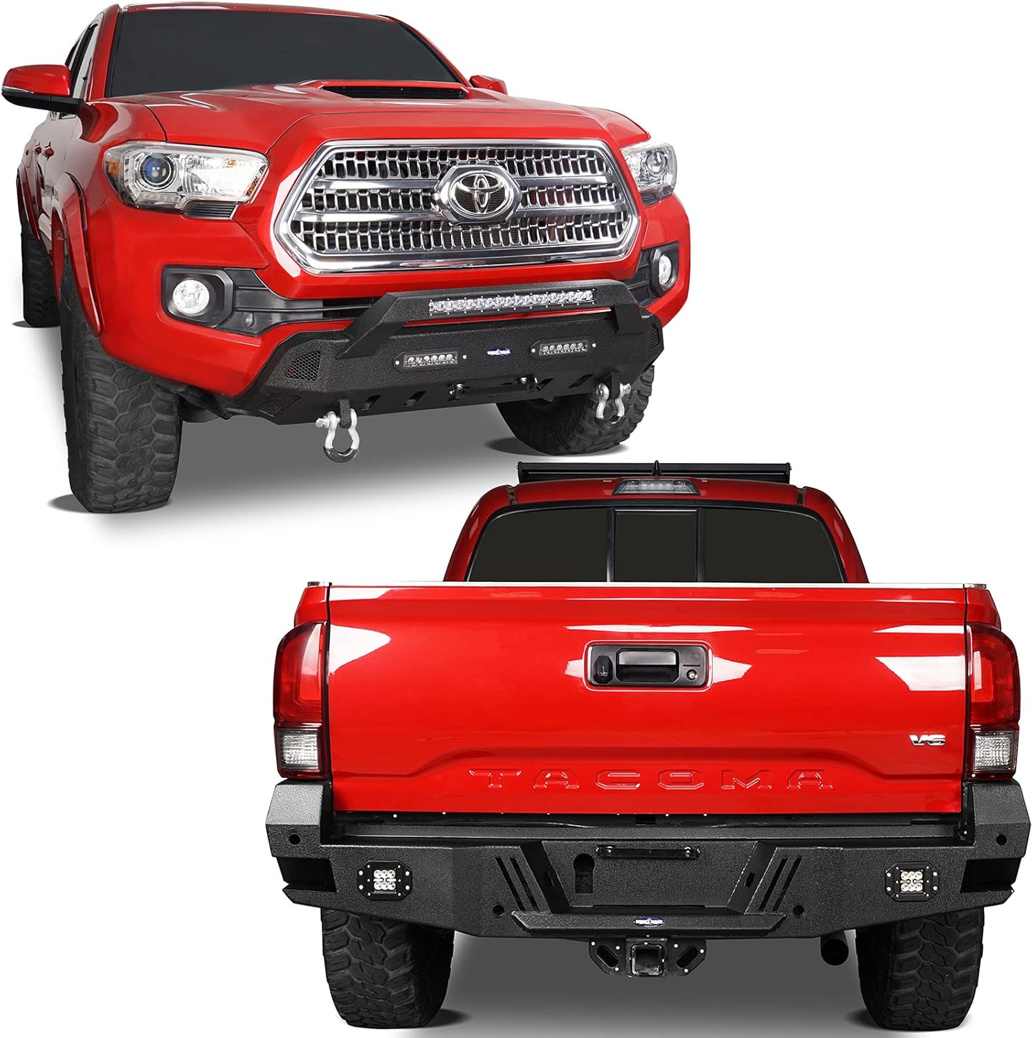 Hooke Road Tacoma Rear Bumper w/Sensor Holes + Front Bumper Kit for Toyota Tacoma 3rd Gen 2016 2017 2018 2019 2020 2021 2022