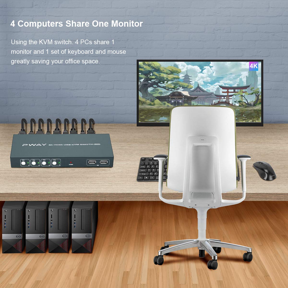 KVM Switch HDMI 4 Port Box, UHD 4K@30Hz & 3D & 1080P Supported, Downward Compatible, with 4 USB-B and 4 HDMI Cables Pack of 2