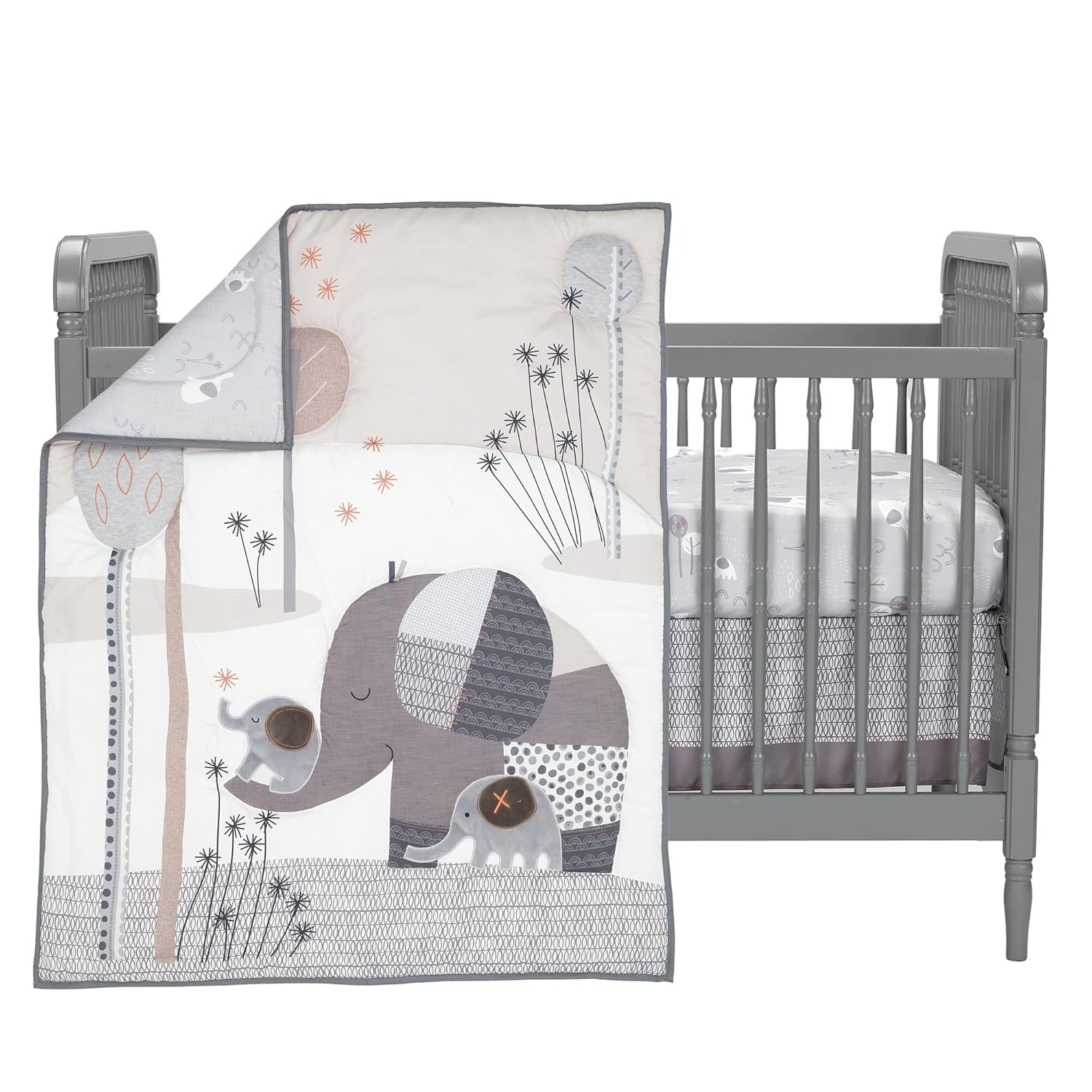 Bedtime Originals Elephant Love Gray 3-Piece Nursery Baby Crib Bedding Set Pack of 2