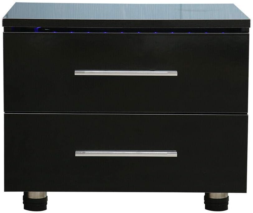 Night Stand Cabinet Modern 2 Drawers Multi-Colour LED Bedside End Table High Gloss Night Stand Cabinet Large Capacity Corner Storage Table LED Backlight for Living Room Home Decor (Black)
