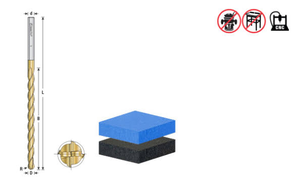 Amana Tool HSS1204 Foam Cutting Ball End 1/2 D x 1/4 R x 6 CH x 1/2 SHK x 8 inch Long Extended Reach