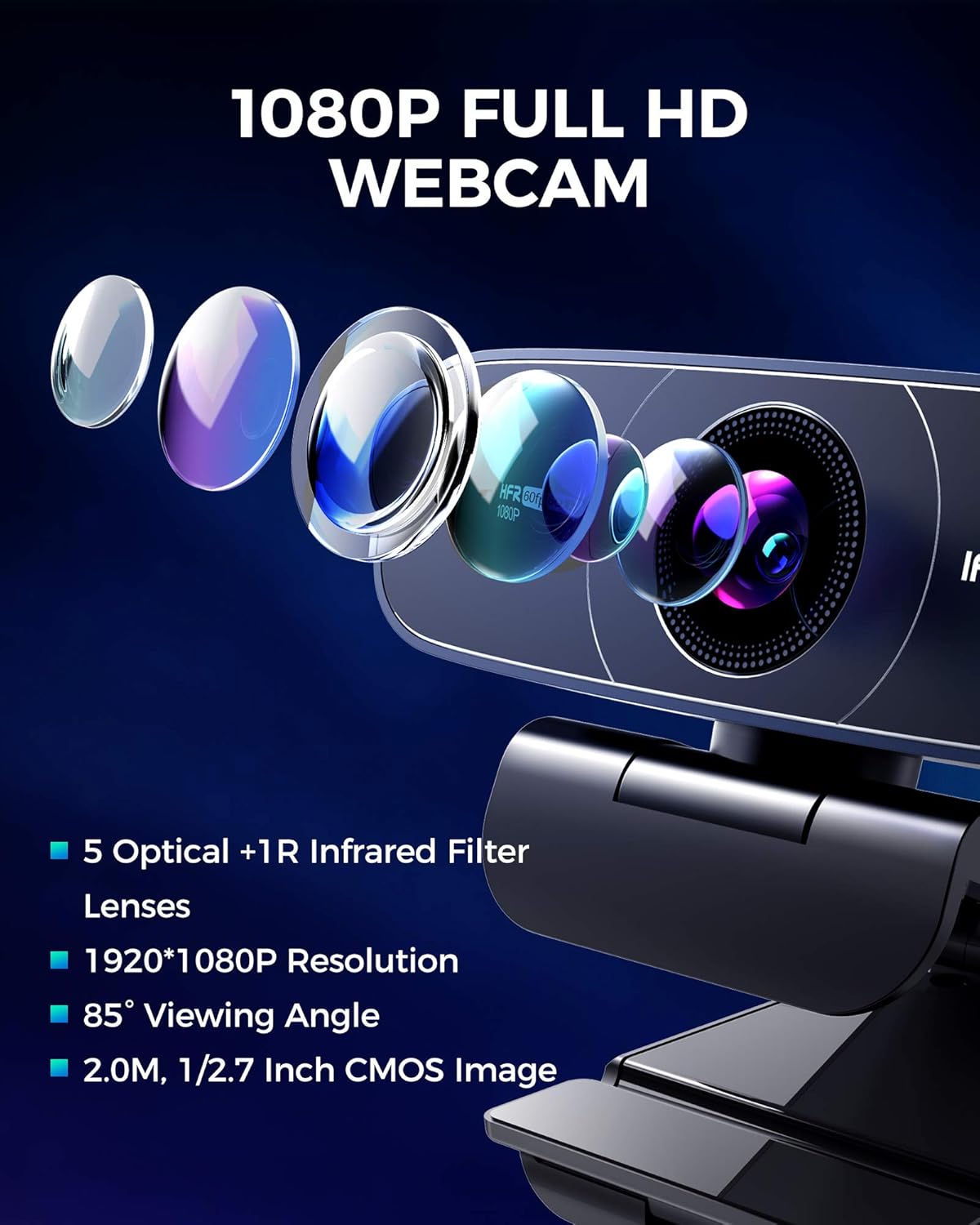 1080p 60fps Webcam with Microphone - FHD Streaming Webcam Autofocus with 85° Wide View, Exposure Correction, Plug & Play, Web Camera for Desktop Computer, Gaming, Conferencing Pack of 2