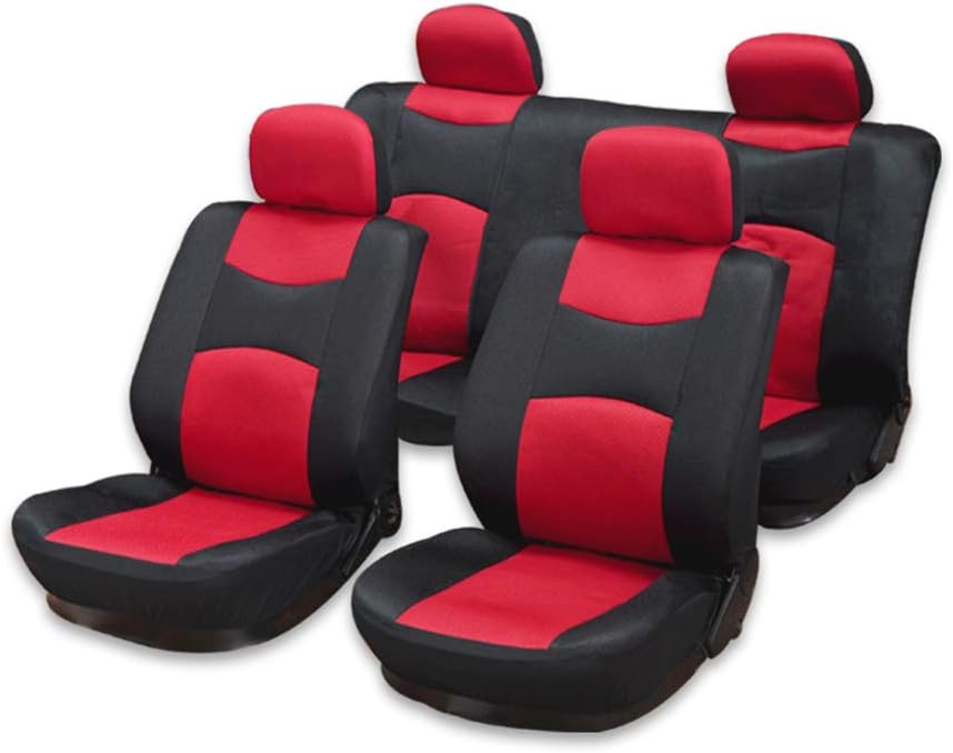 OCPTY Car Seat Cover, Stretchy Universal Seat Cushion w/Headrest 100% Breathable Automotive Accessories Durable Washable Mesh Cloth for Most Cars(Red/Black)