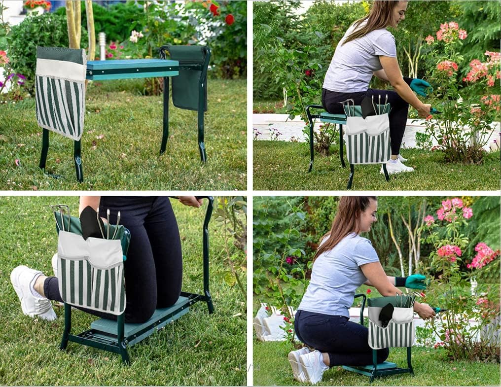 Garden Kneeler and Seat, Foldable Garden Stool Heavy Duty with 2Pcs Tool Pouches, Newest Portable Sturdy Lightweight Features, Soft EVA Foam Pad Protects Your Knees, Ideal Gifts for Gardener. Pack of 2