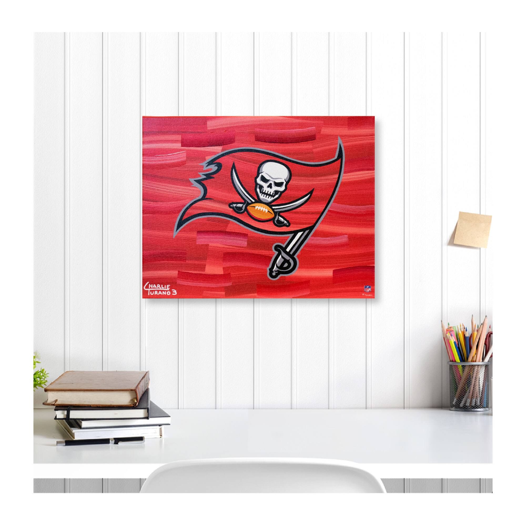 Fanatics Authentic Tampa Bay Buccaneers 16x22 x 20x22 Logo with Red Abstract Background Gallery Wrapped Embellished Giclee