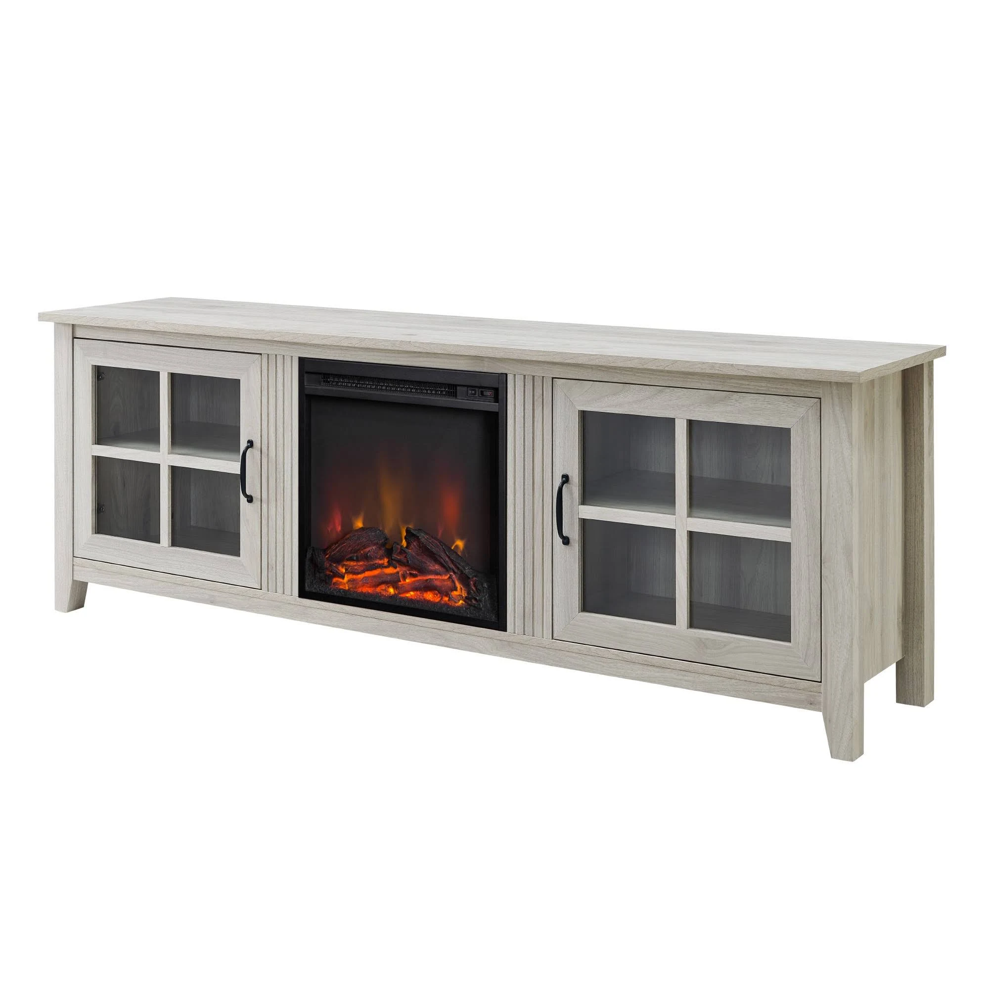Walker Edison 70x22 Glass Door Fireplace TV Console - Birch