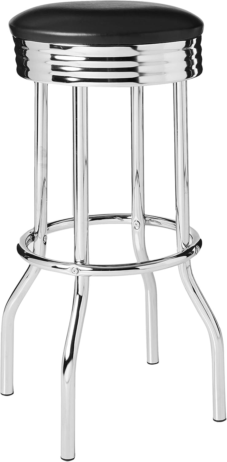 Crown Mark Retro Barstool, Bar Height, Black And Chrome Pack of 2