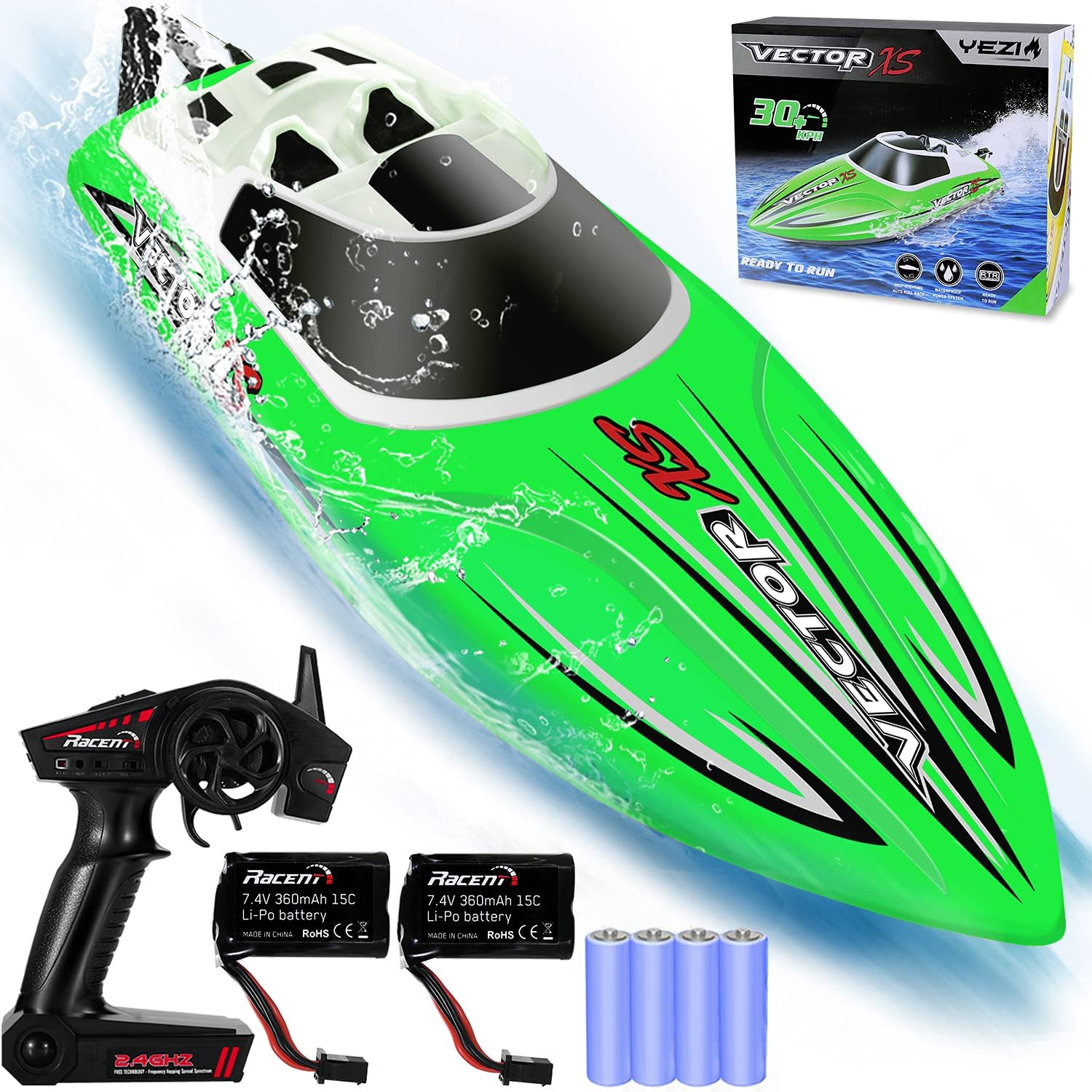 YEZI Remote Control Boat for Pools & Lakes,Udi001 Venom Fast RC Boat for Kids & Adults,Self Righting Remote Controlled Boat W/Extra Battery (Dark Blue) Pack of 2