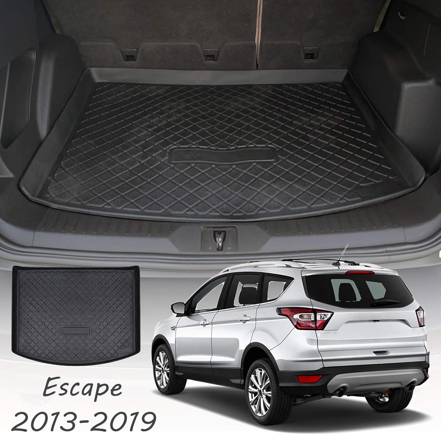 Cargo Liner Trunk Mat Floor Mat Cargo Tray Black 2013 Compatible with 2014-2019 Ford Escape