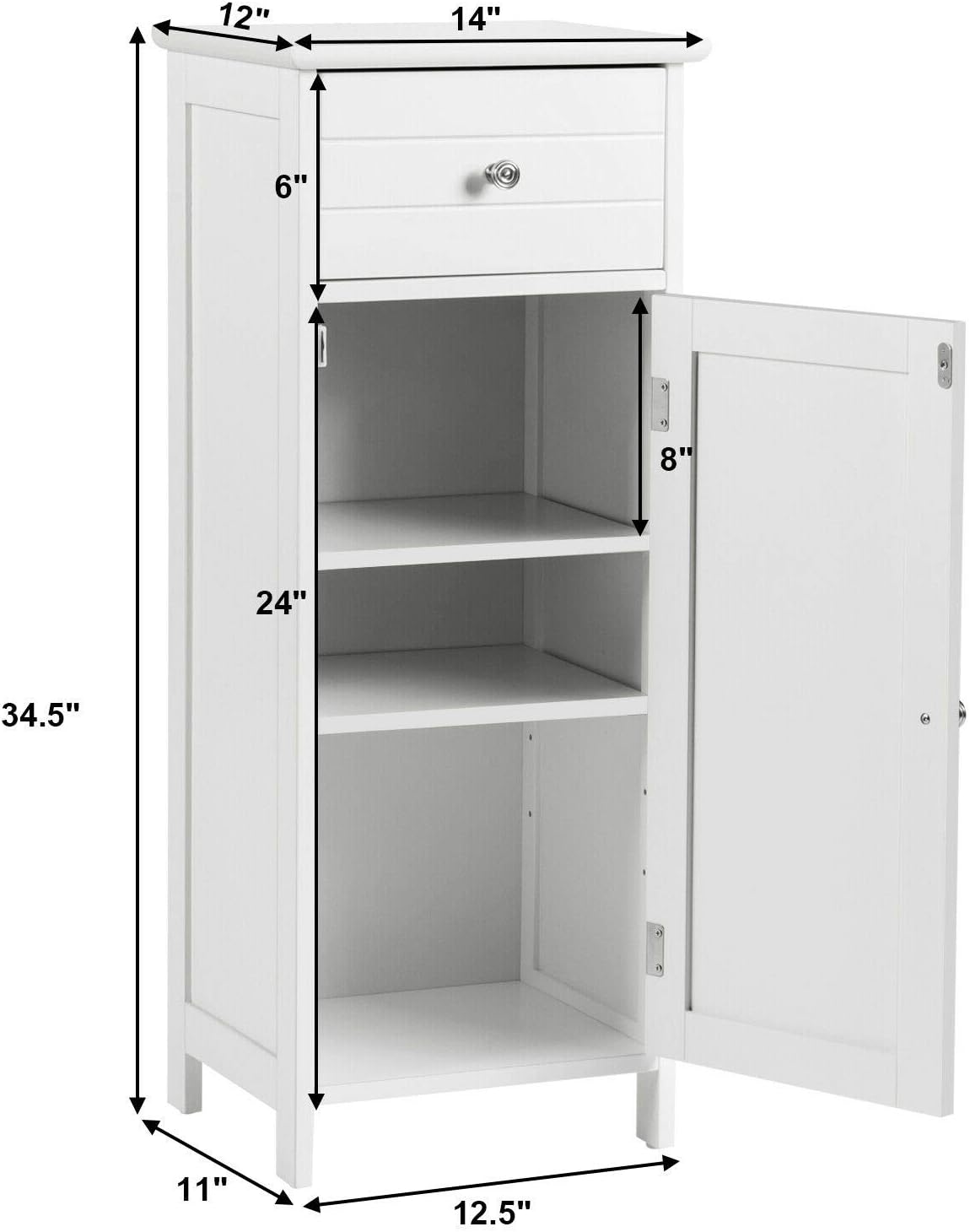 White Wood Floor Standing Storage Cabinet for Bathroom, Soap Sponge Paper Organizer Stand, Freestanding Shelf Rack, Home Furniture