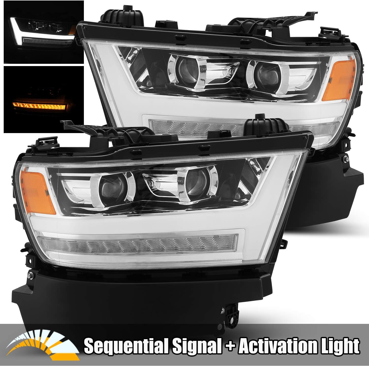 AlphaRex PRO-Series Black For 19-21 Ram DRL/Sequential Signal Dual Projector Headlights